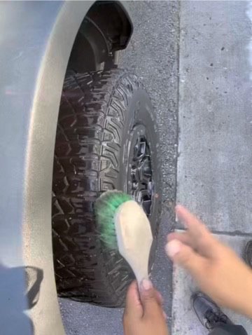 Tires and wells scrubbed down to clean rubber